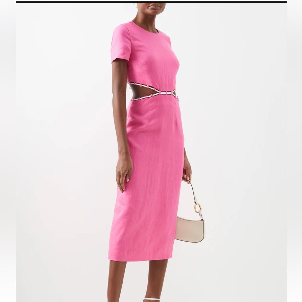 NWT Staud Matteo pink linen dress with cutouts
